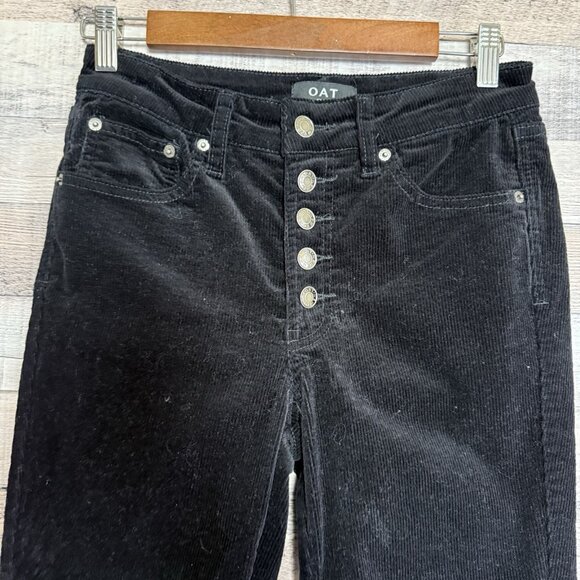 OAT NY Womens Black Corduroy High Rise Straight Leg Cropped Raw Hem Pant Size 27 - Picture 3 of 10